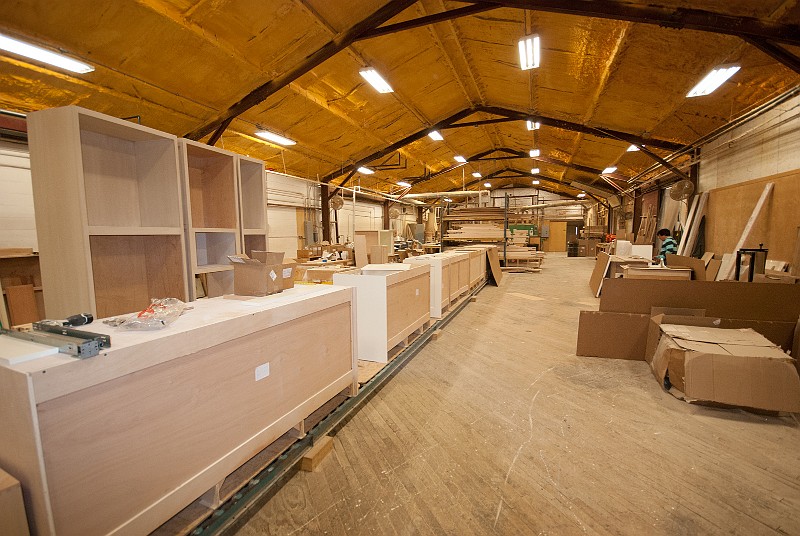 DSC_1124.jpg - FACTORY VISIT- Today was my visit to the cabinet factory:  Main shop finishing area.